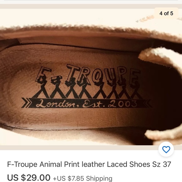 F-Troupe Animal Print leather Laced Shoes Sz 37 - Picture 4 of 5